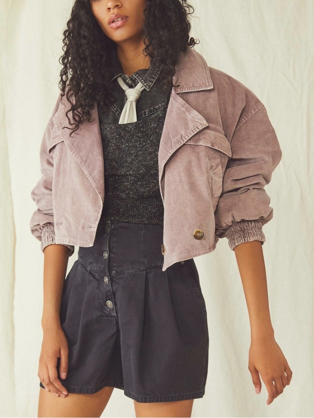 We The Free Cropped Mauve Corduroy Bomber Jacket